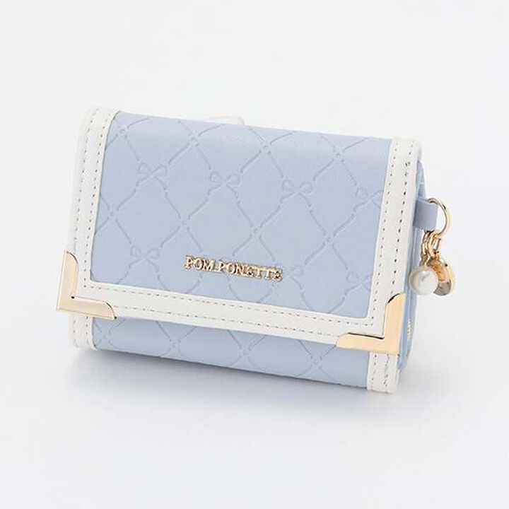 All-Over Pattern Ribbon Embossed Mini Wallet,Light blue, medium image number 0