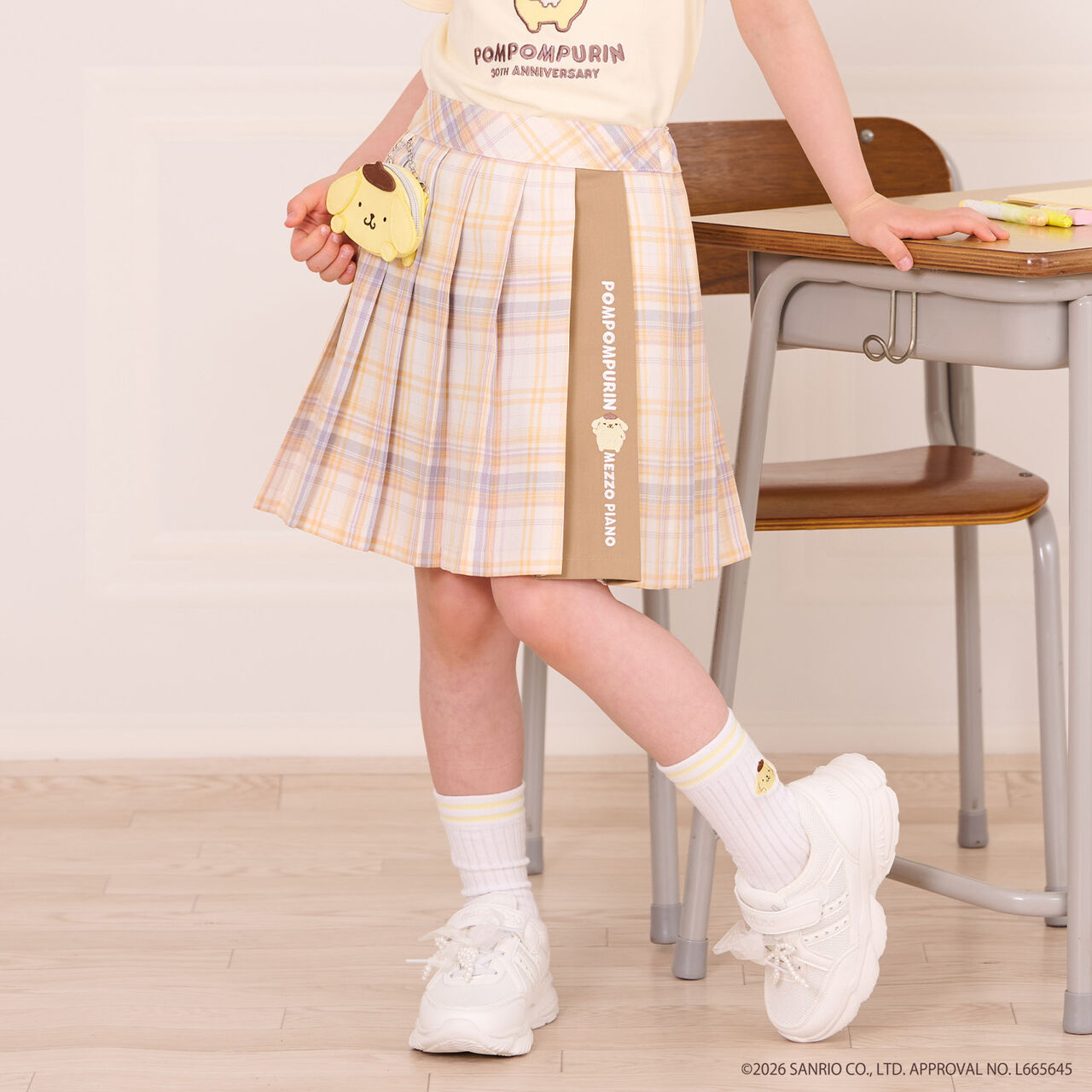 [Pompompurin] Pouch Check Pleated Skirt-Pants,Yellow, large image number 0