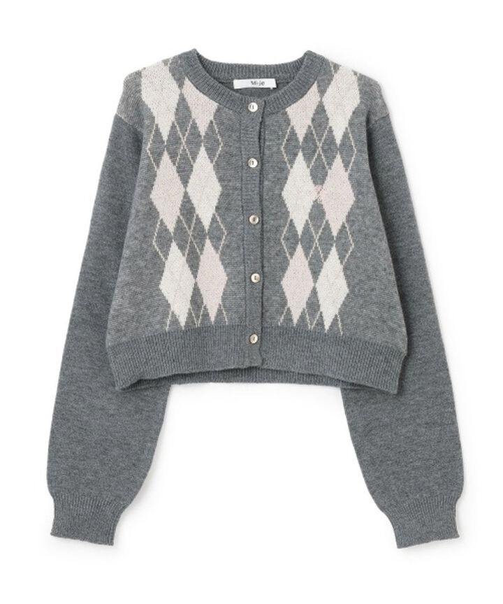 Argyle Knit Cardigan [Korean Fashion],Gray, medium image number 4