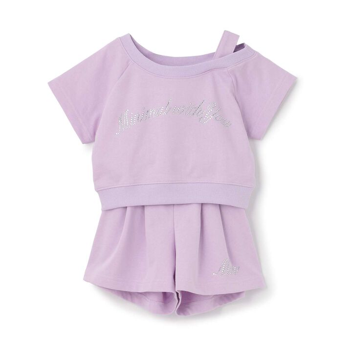 Rhinestone Logo One-Shoulder T-Shirt Outfit Set,Lavender, medium image number 11