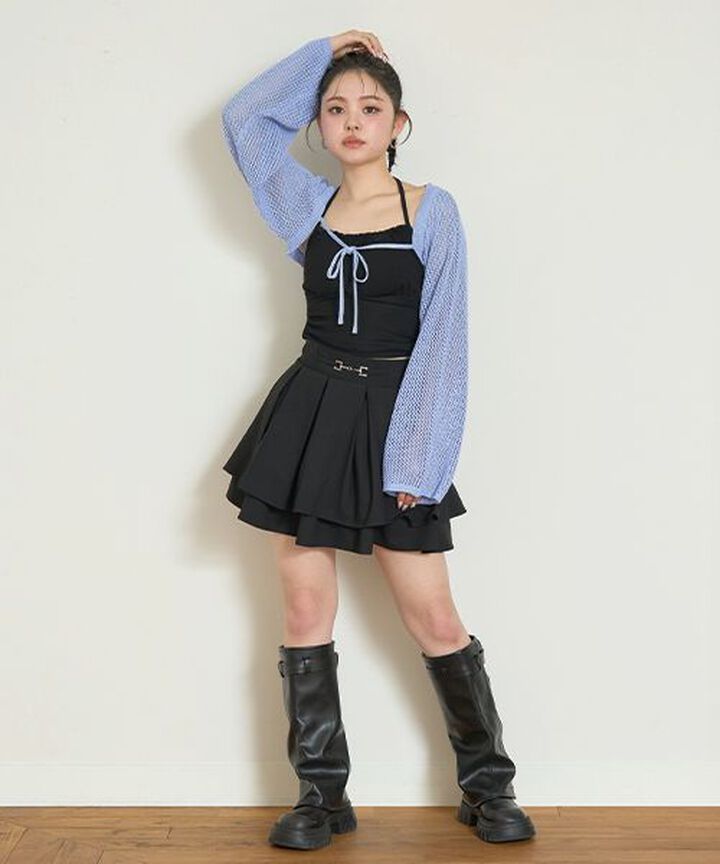 High Waist Pleated Skirt,Black, medium image number 1