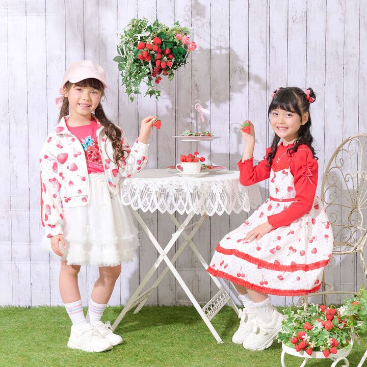 Strawberry Cherry Pattern Lace Sleeve Jersey,Black, medium image number 13