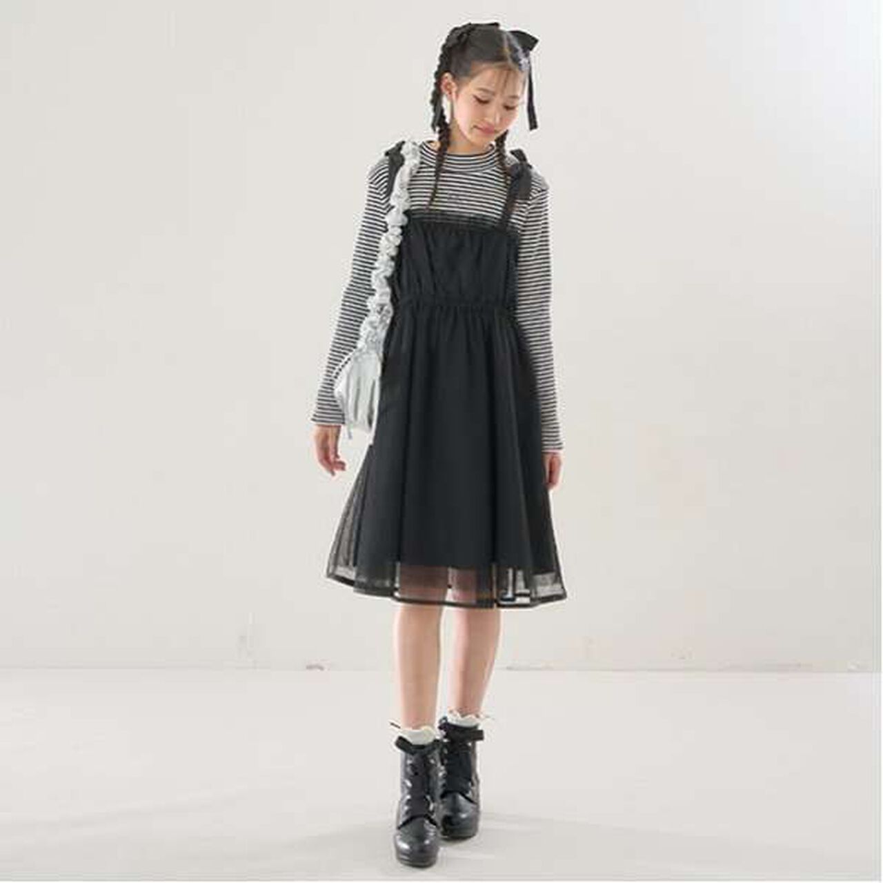 Tulle Camisole One-Piece Dress & Inner Wear Set,Black, large image number 10