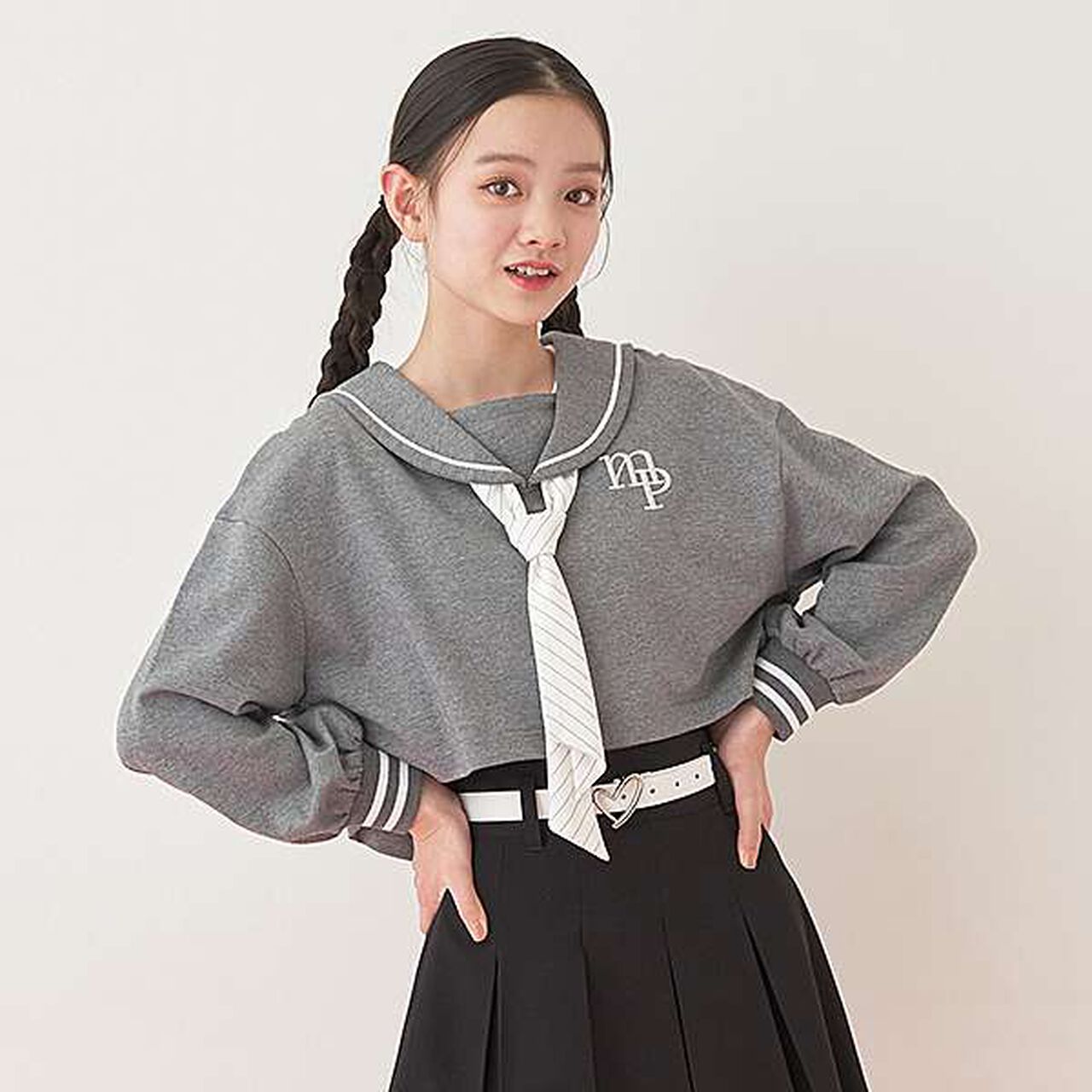 Short-Length Sailor Long-Sleeve Shirt & Tank Top Set,Sax blue, large image number 21