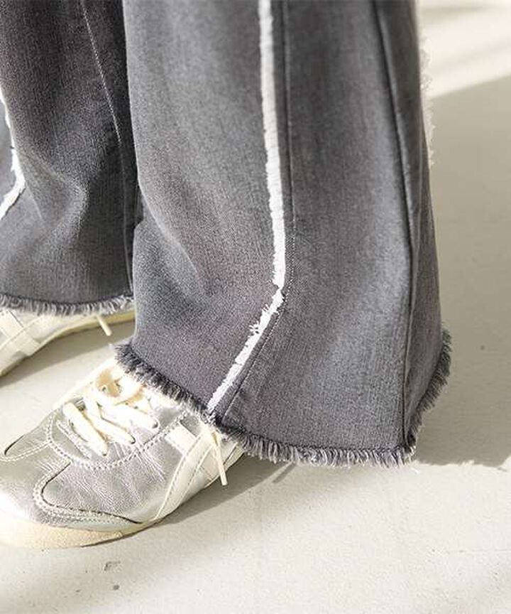Fringe Denim Flare Pants,Light blue, medium image number 10
