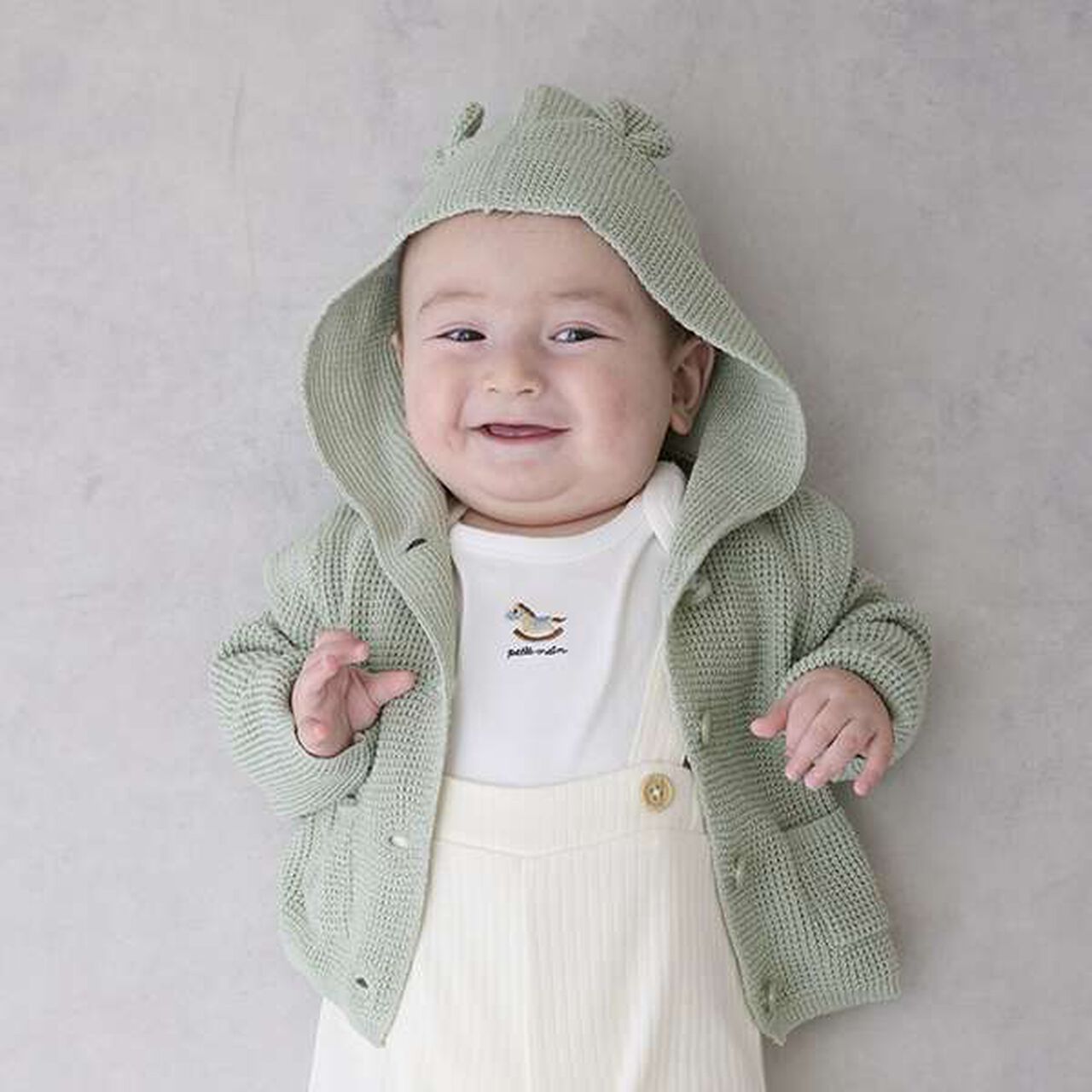 Ear-Detail Cardigan,Pearl white, large image number 1