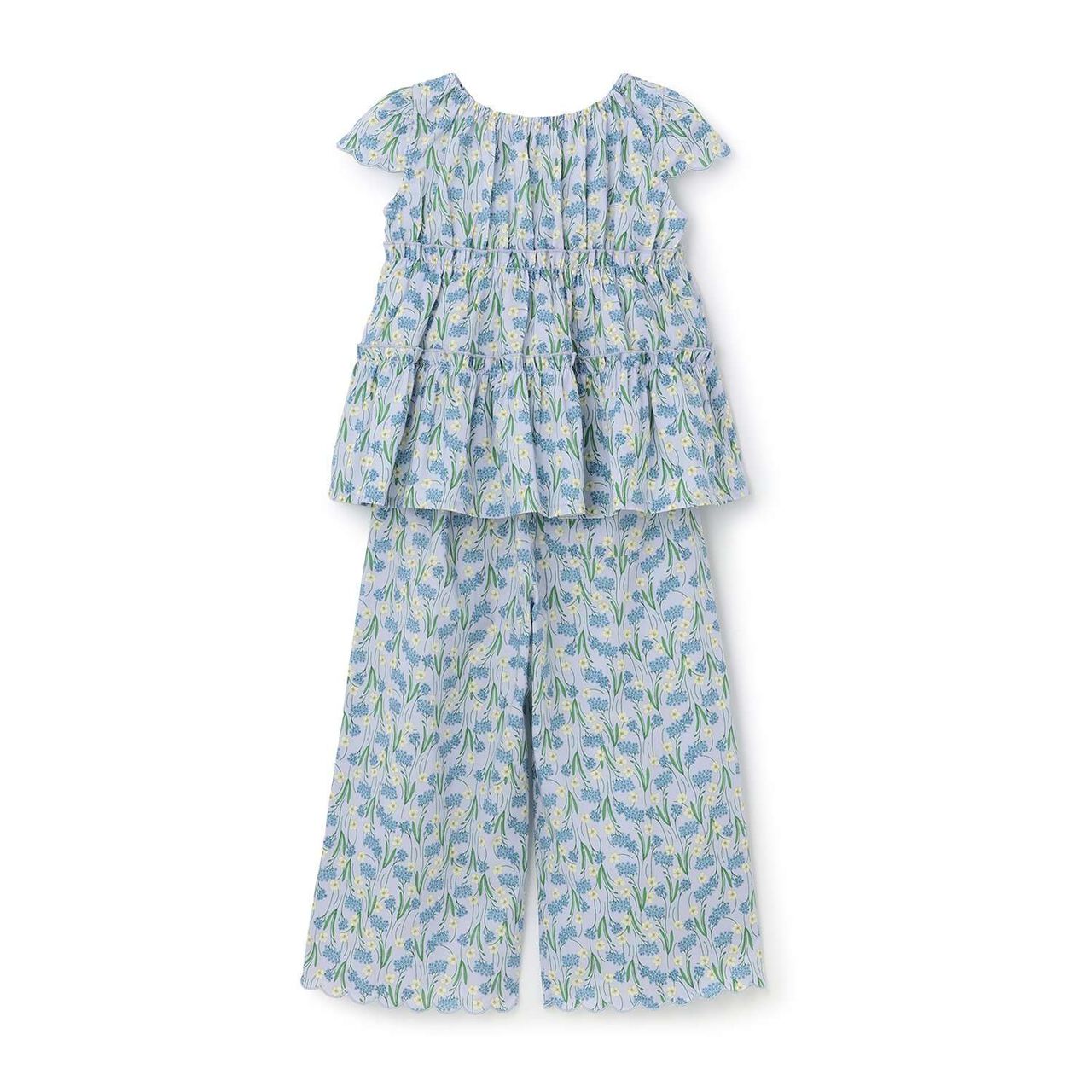 Assorted All-Over Pattern Tiered Blouse & Scallop Trim Pants Set,Emerald green, large image number 9