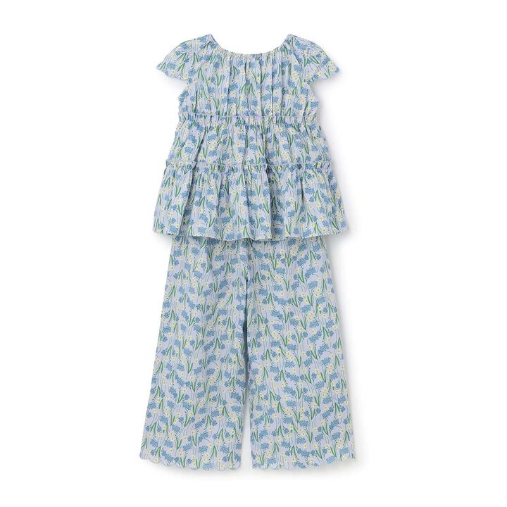 Assorted All-Over Pattern Tiered Blouse & Scallop Trim Pants Set,Emerald green, medium image number 9