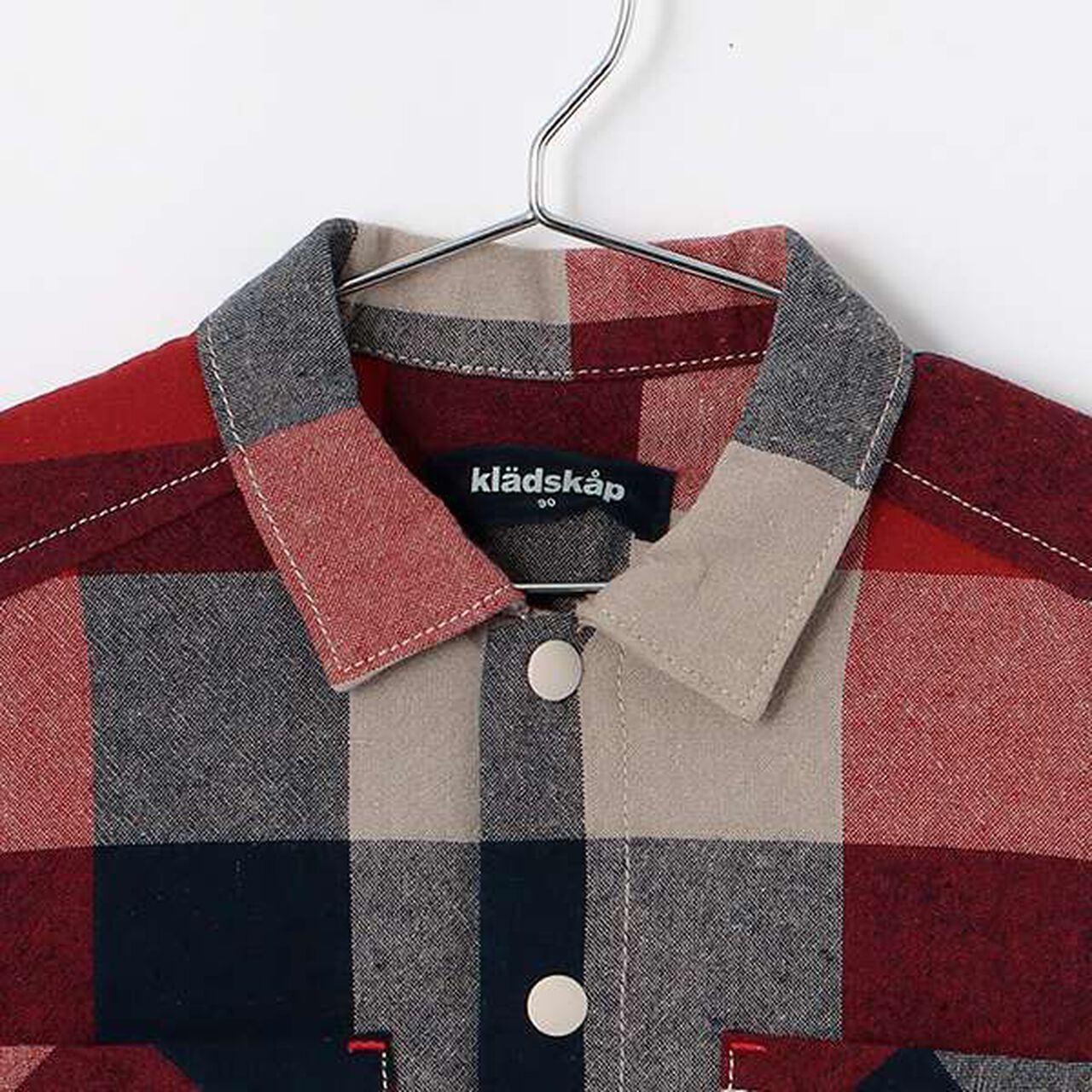 [Restock] Train Embroidery Checkered Long-Sleeve Shirt,Red, large image number 2