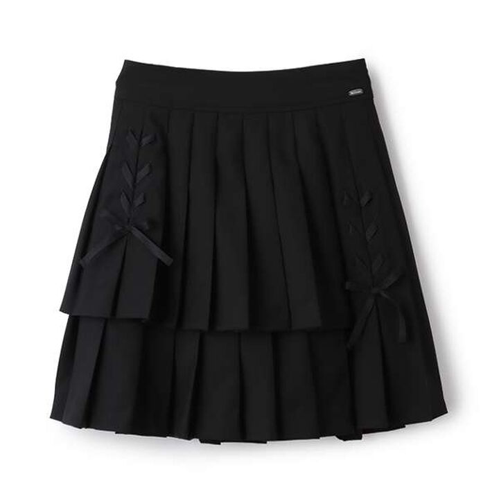 Lace-Up Ribbon Double Layer Pleated Skirt-Pants,Gray, medium image number 21
