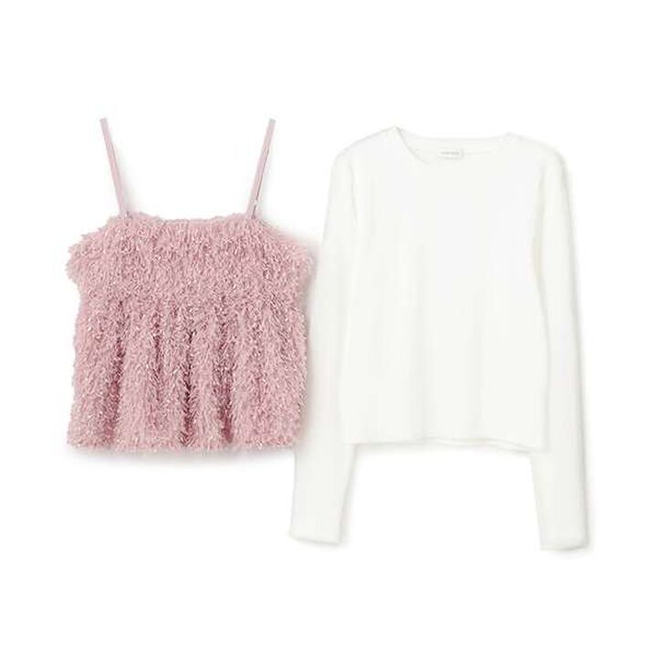 Feather Vest Inner Wear Set,Pink, medium image number 2