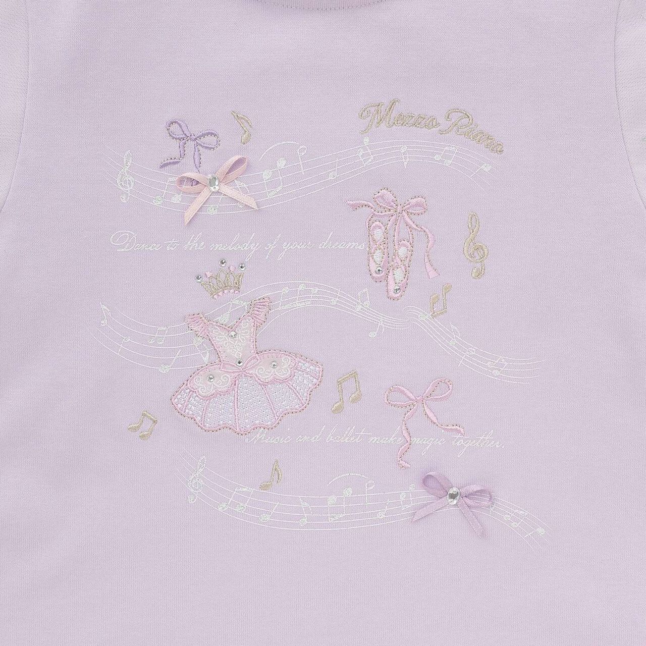 Ballet & Music Note Puff Sleeve T-Shirt,Lavender, large image number 7