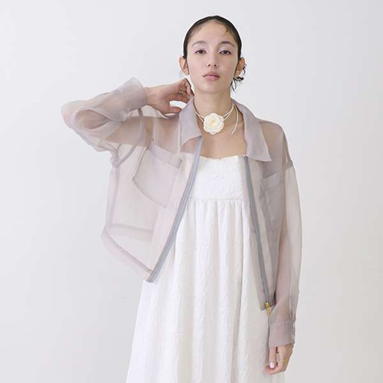 [LADIES] Sheer Shirt Jacket,White, large image number 6