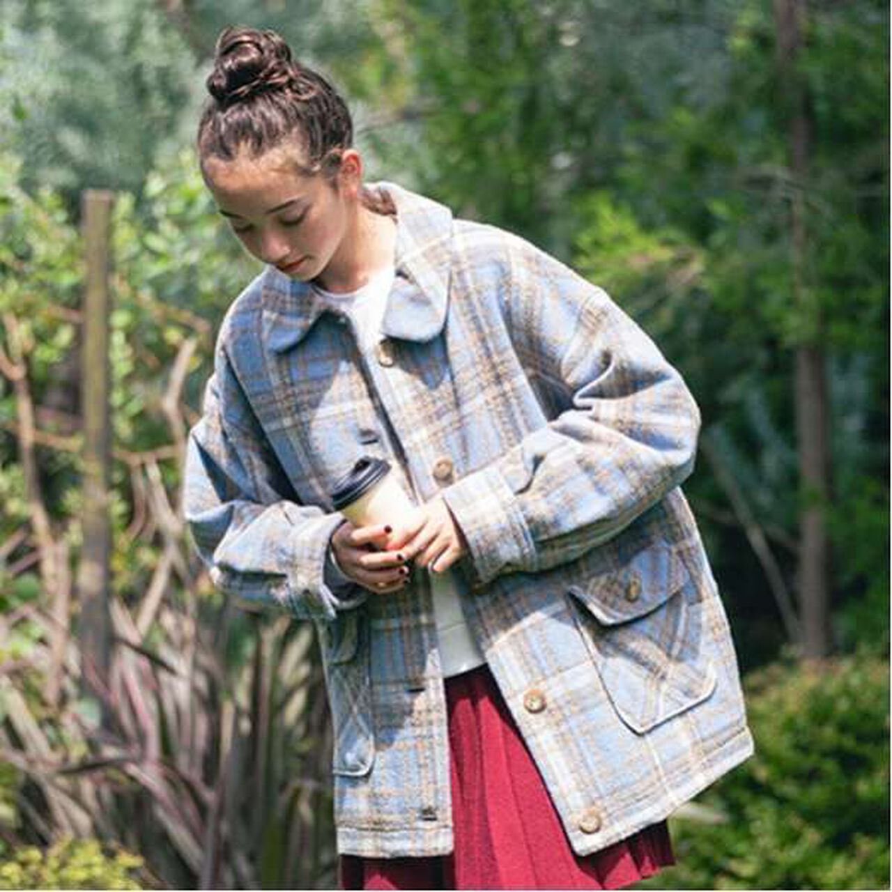 Check Cocoon Coat,Navy, large image number 2