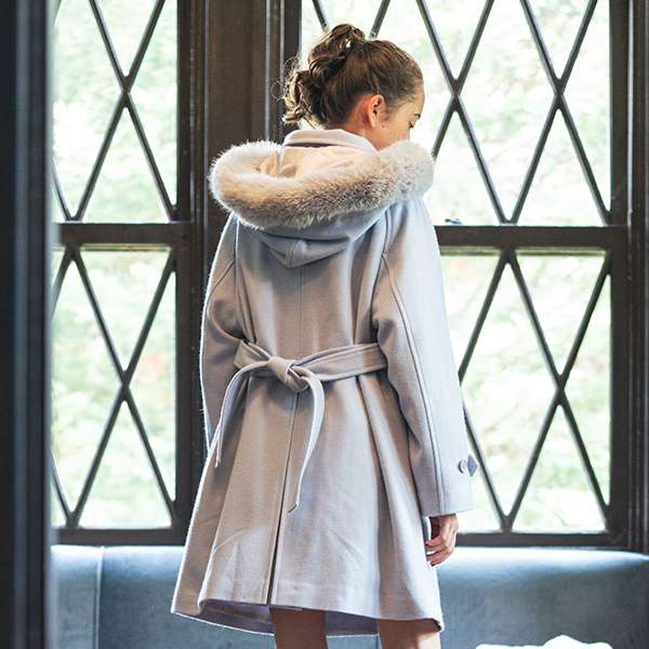 Sten Collar Hoodie Wool Coat,Light blue, large image number 10