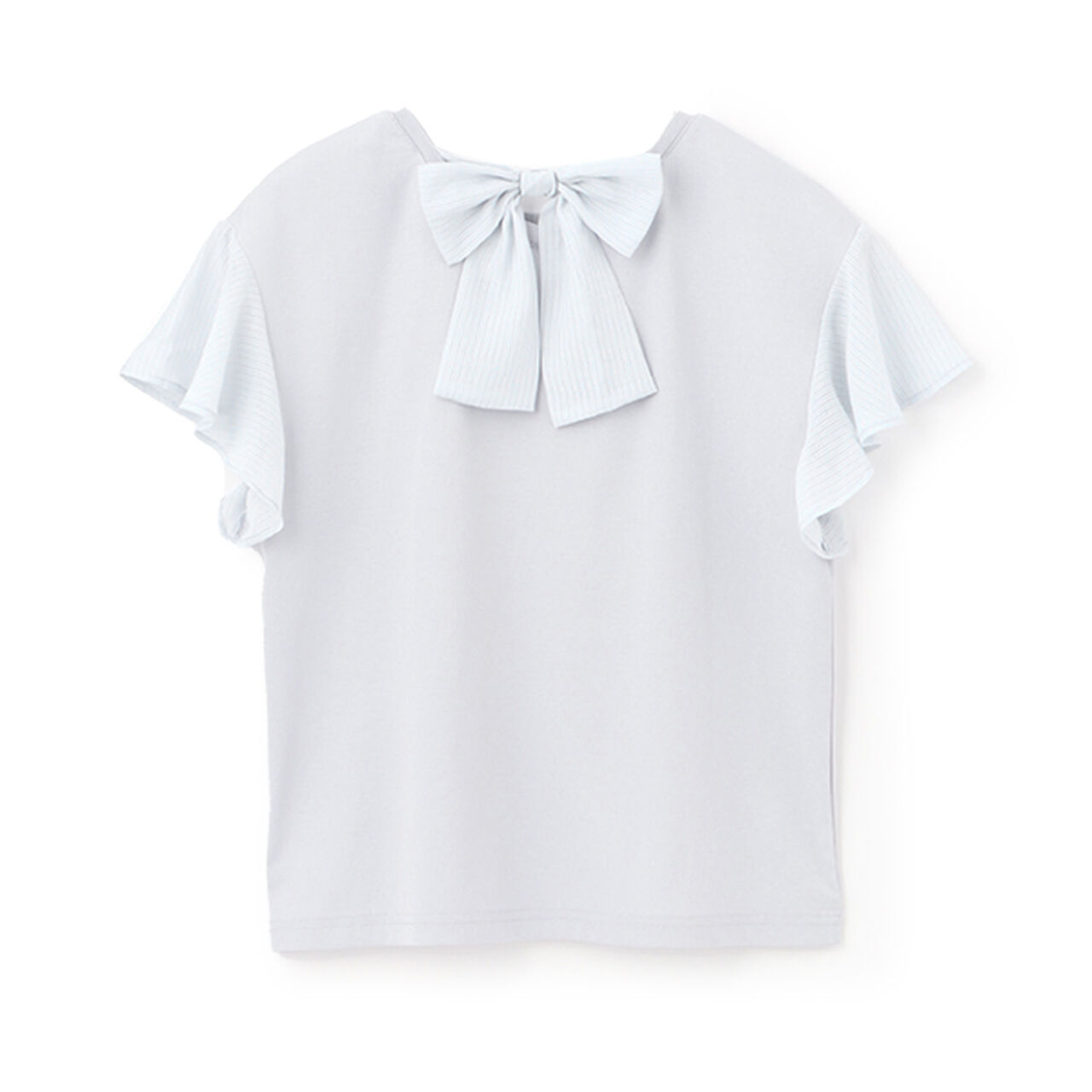 Flare Sleeve Back Ribbon Short Sleeve T-Shirt,Sax blue, large image number 1