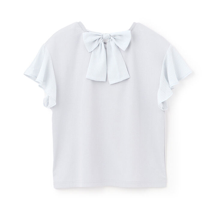 Flare Sleeve Back Ribbon Short Sleeve T-Shirt,Sax blue, medium image number 1