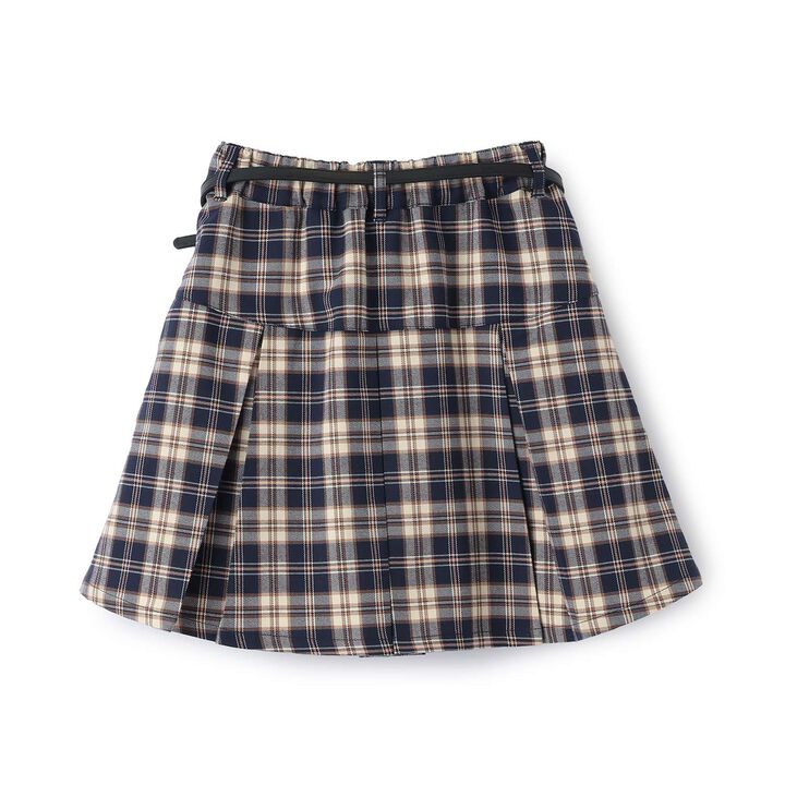 Checkered Box Pleat Skirt & Inner Pants Set[Available in 130cm],Navy, medium image number 1