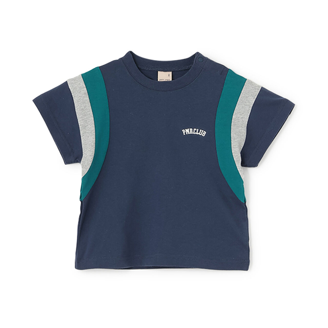 [Cool Touch] Short Sleeve T-Shirt with Color-Blocked Sleeves,Navy, large image number 0