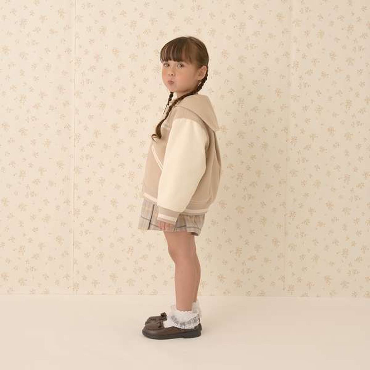 Sailor Collar Varsity Jacket,Beige, large image number 3