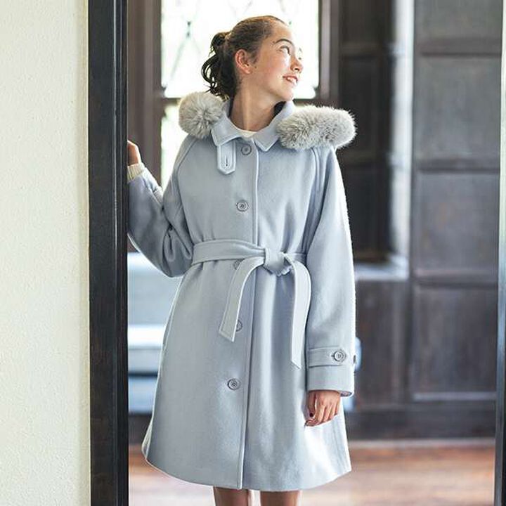 Sten Collar Hoodie Wool Coat,Light blue, medium image number 5