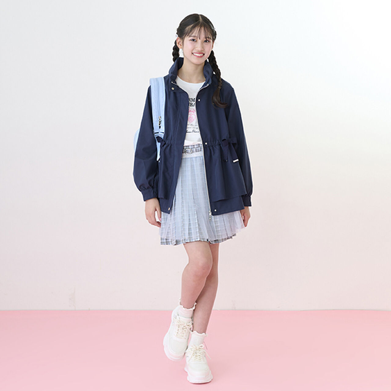 Checkered Box Pleated Skirt-Pants & Tulle Skirt Set,Black, large image number 24