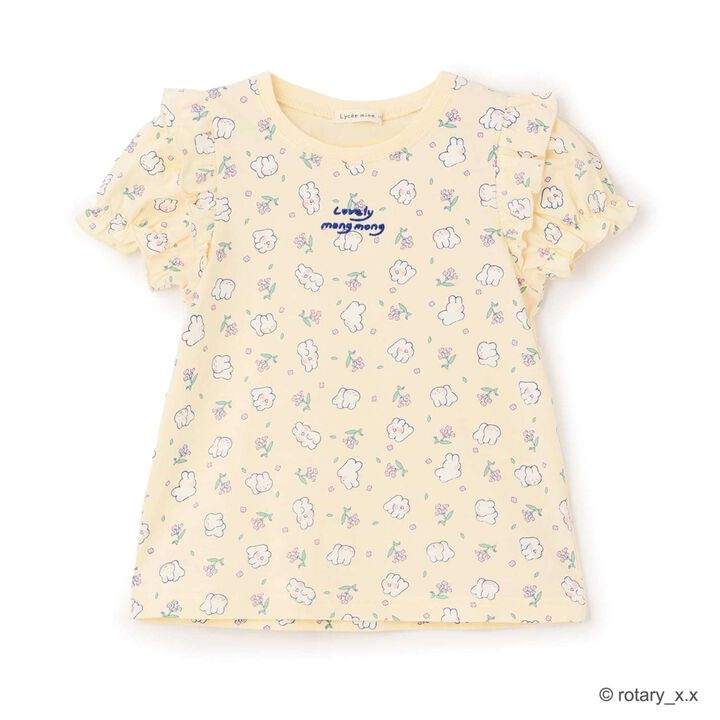 100% Cotton Lovely Monmon Quick-Dry UV Puff Sleeve All-Over Print T-Shirt,Yellow green, medium image number 1