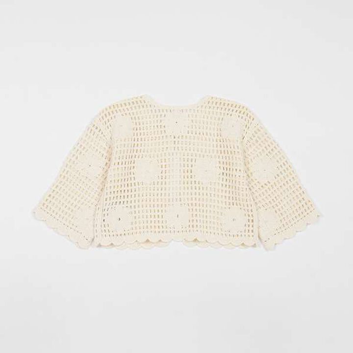 [Link] Flower Motif Black Crochet Cardigan,Ivory, medium image number 5