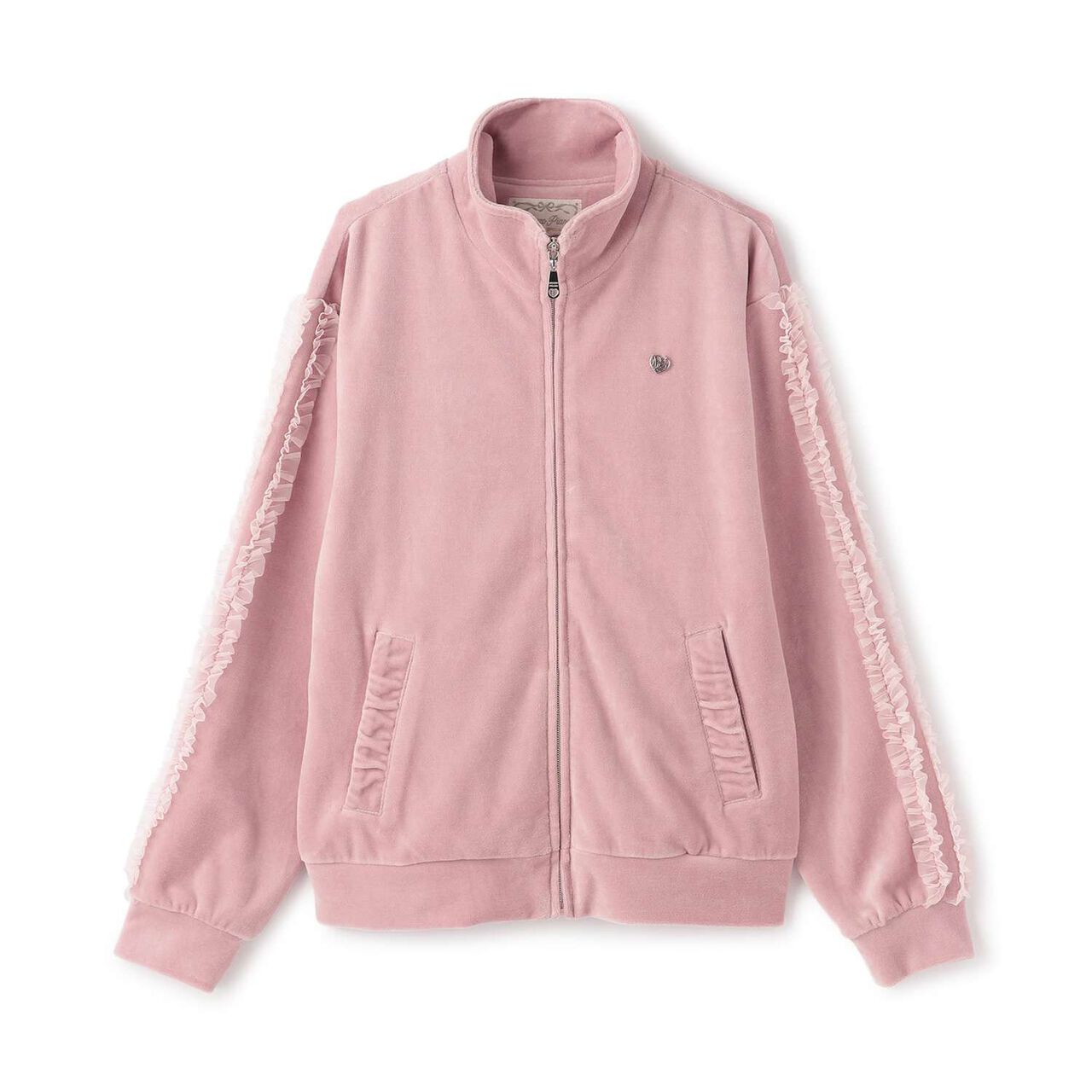 Tulle Frill Velour Jacket,Pink, large image number 6