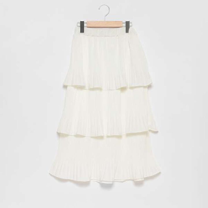 Pleated Tiered Skirt,Off white, medium image number 6