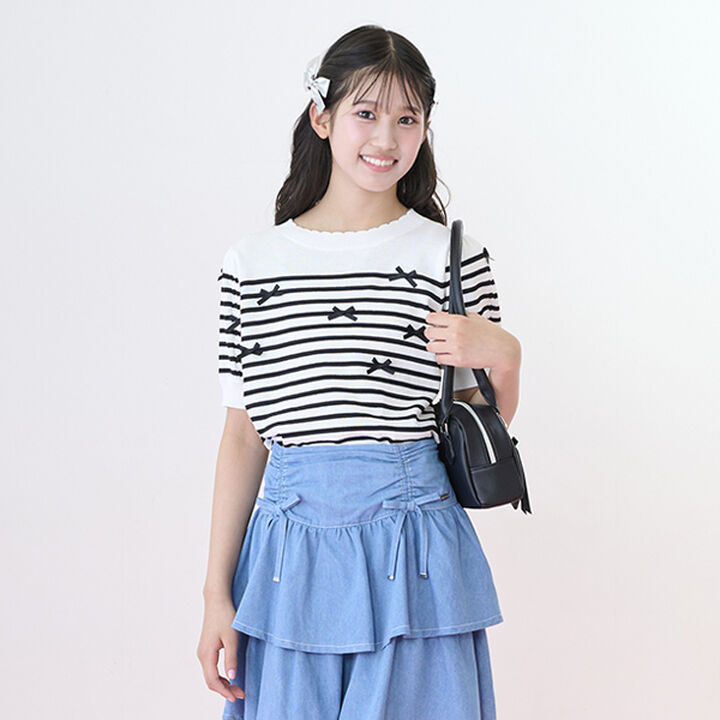 Stripe Pattern & Ribbon Knitwear,Off white, medium image number 3