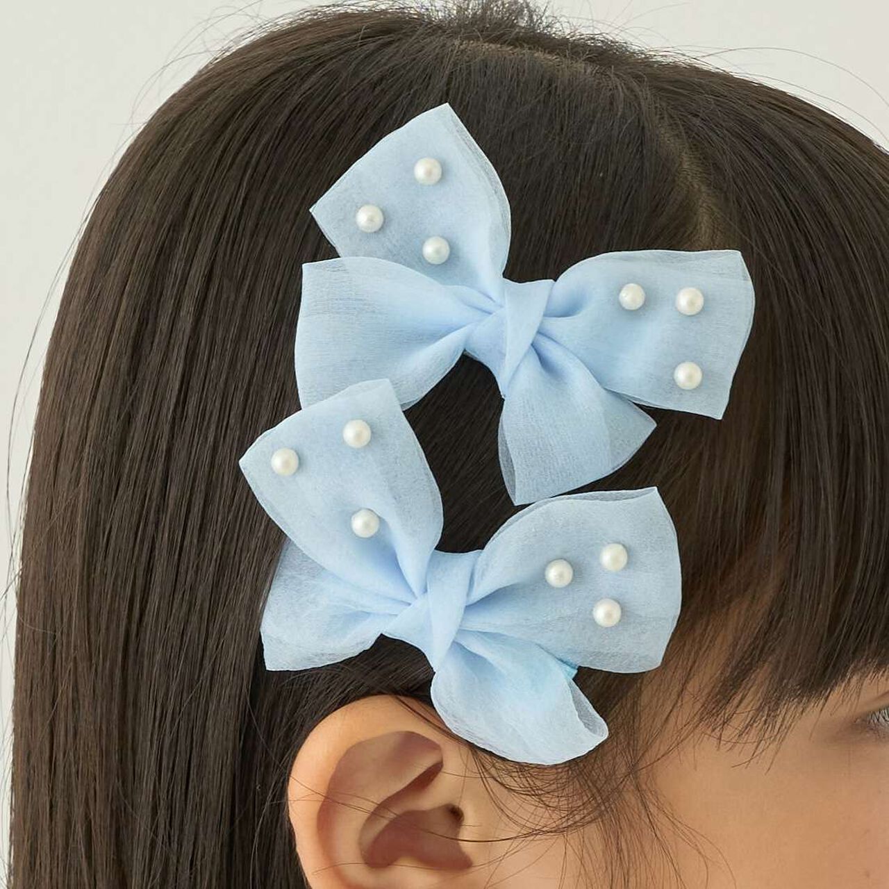 Imitation Pearl Ribbon Hair Clip Set of 2 [Kids Girls],Emerald green, large image number 1