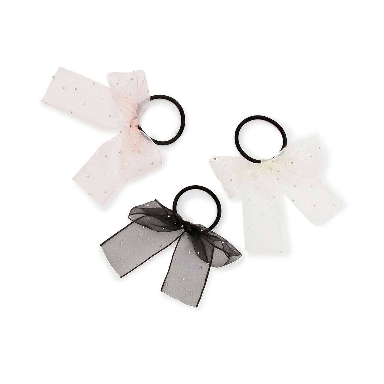 Rhinestone Ribbon Hair Tie,Off white, large image number 2