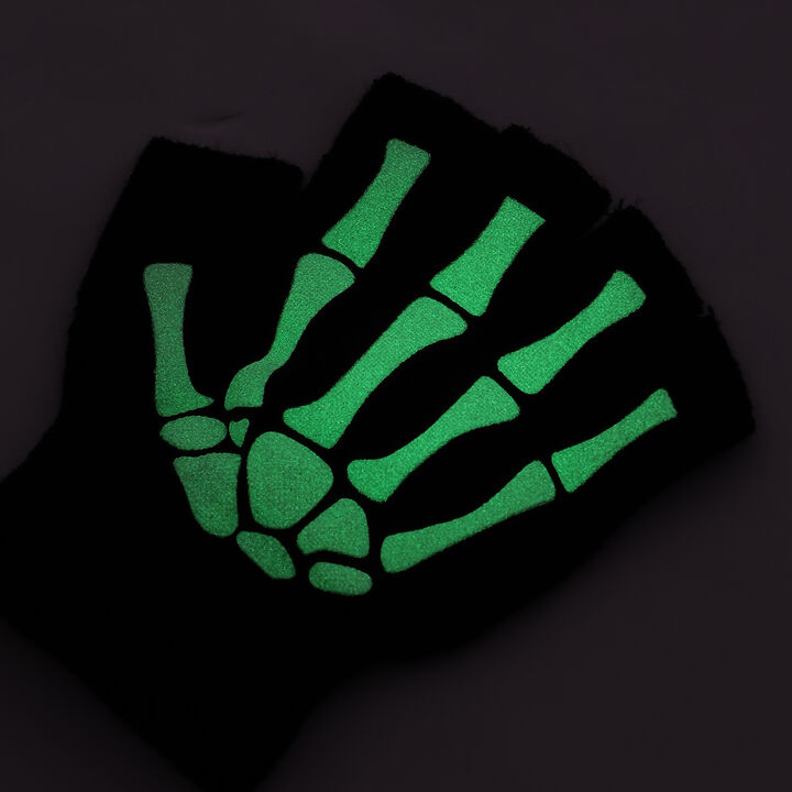 [Halloween] Glow-in-the-Dark Bone Gloves,Black, medium image number 4