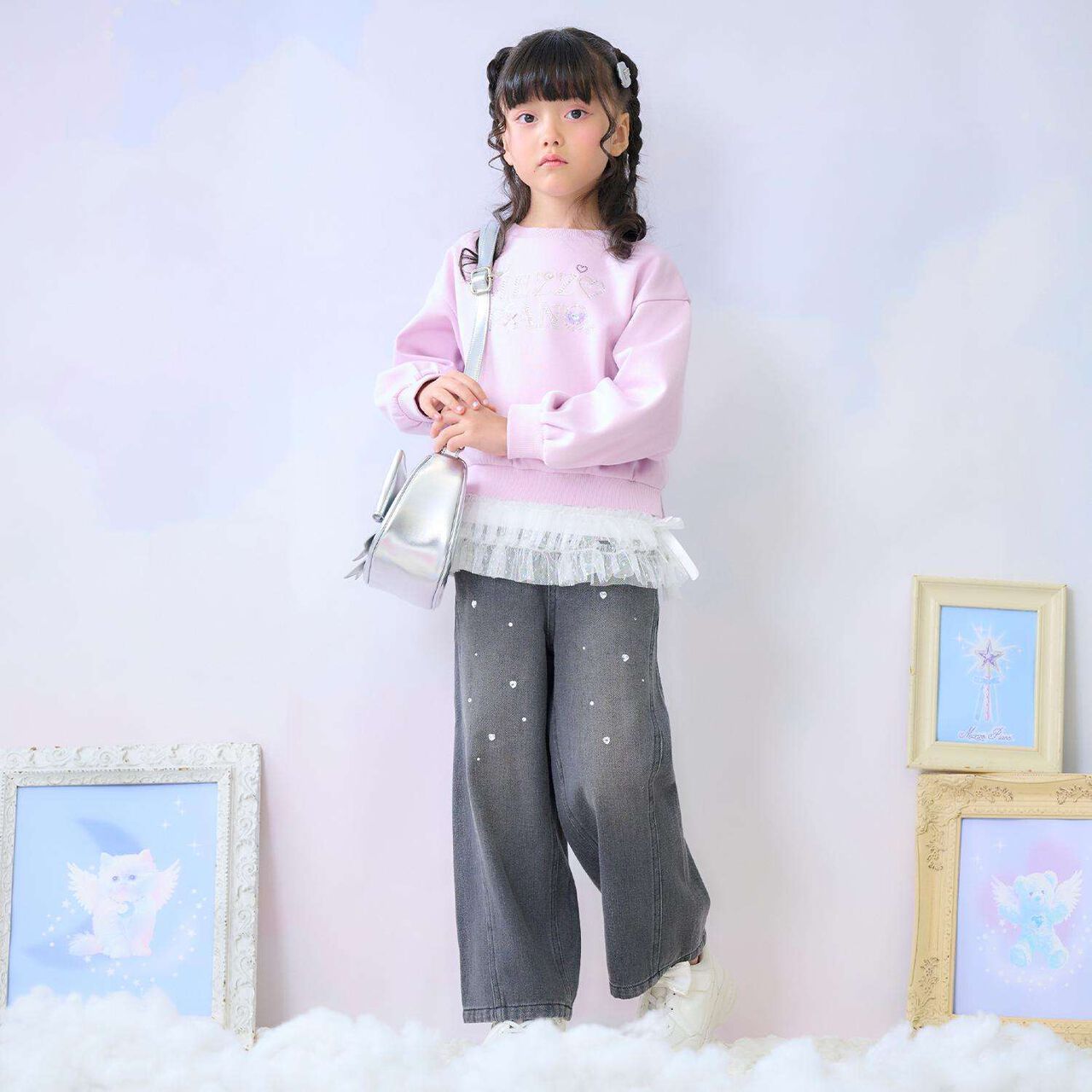 Chain-Decorated Ribbon Shoulder Bag,Light pink, large image number 8