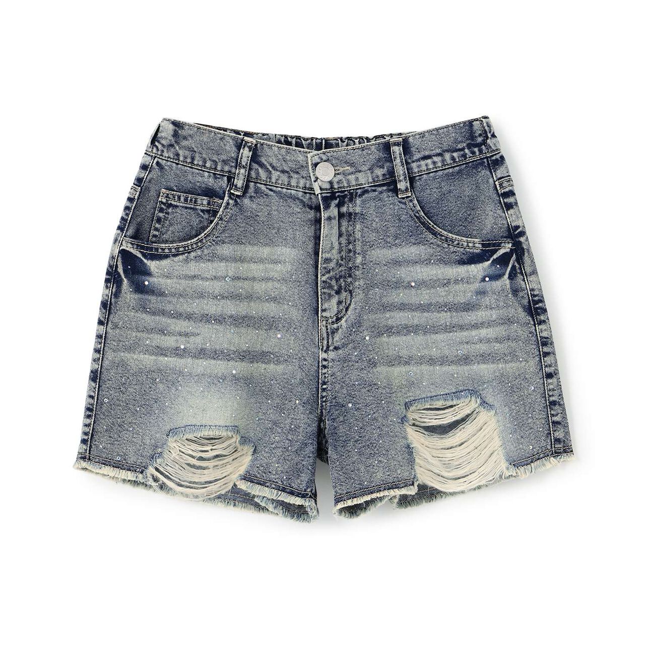 [LTXC / Cool Touch] Sparkling Distressed Denim Shorts,Blue, large image number 7