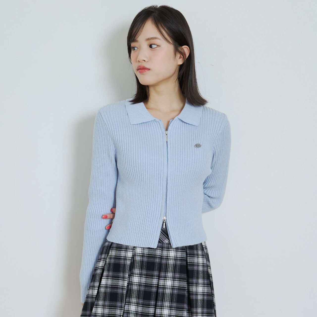 [LTXC] Washable Ribbed W Zipper Cardigan,Ivory, large image number 3