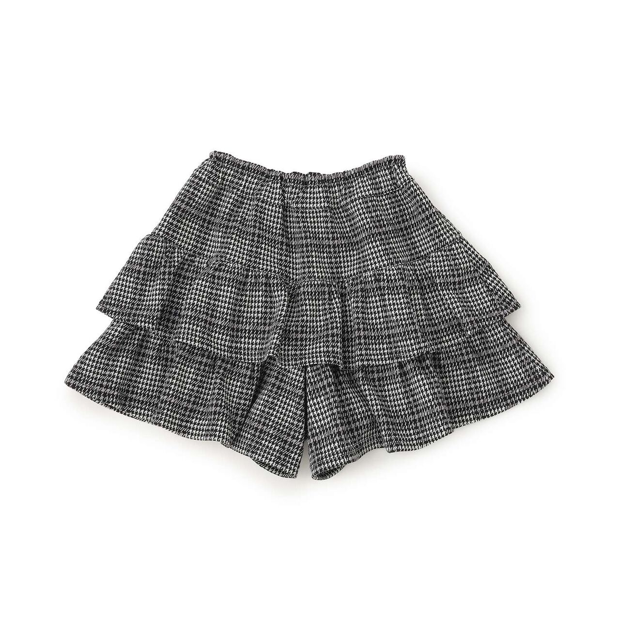 Checkered Jacquard Tiered Culotte Skirt,Black, large image number 1