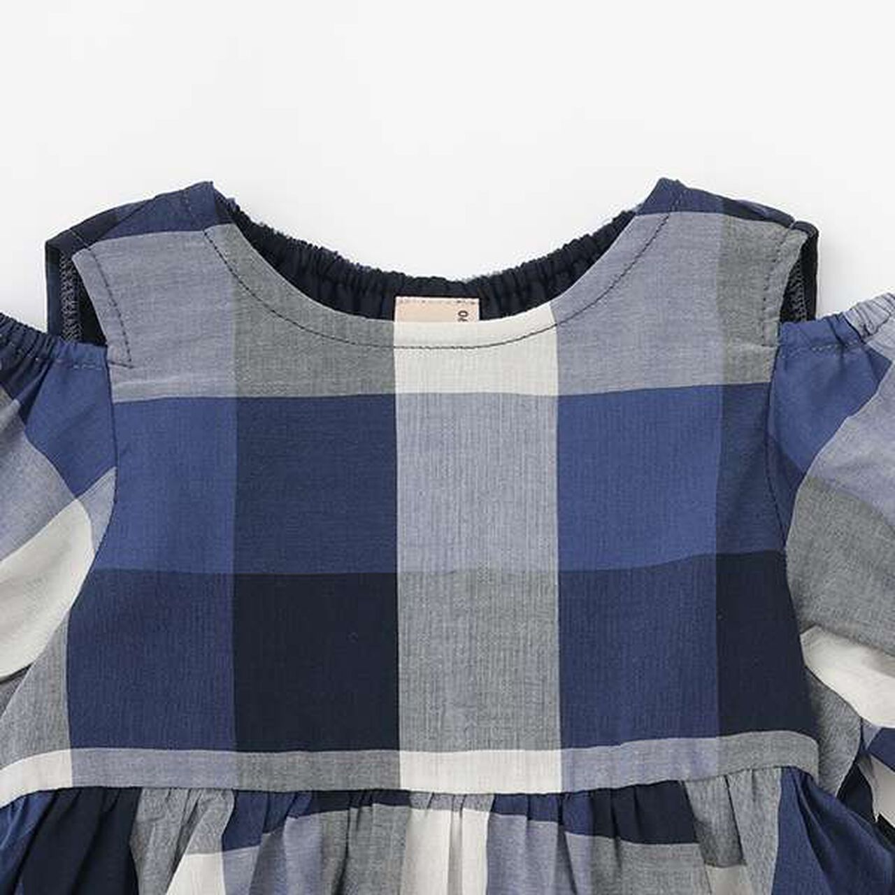 [Link] Off-Shoulder Check One-Piece Dress,Blue, large image number 17