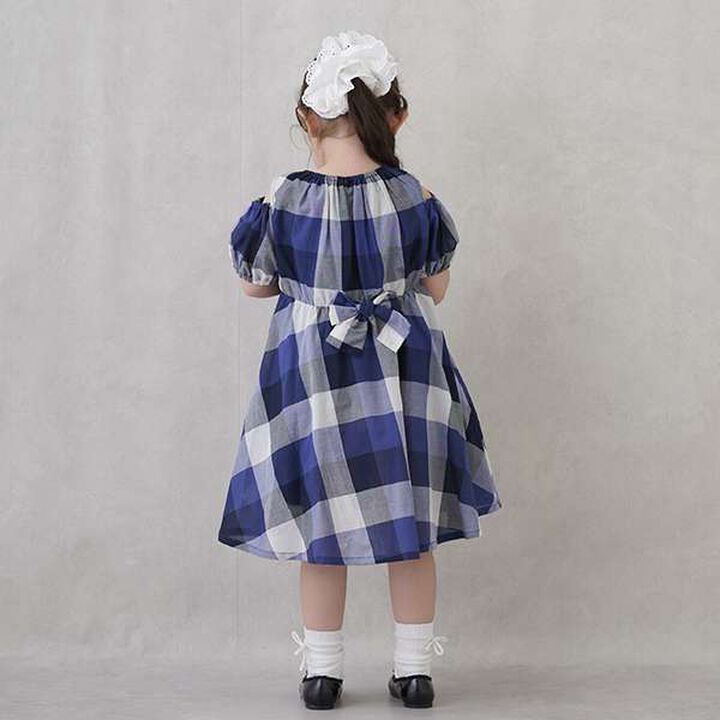 [Link] Off-Shoulder Check One-Piece Dress,Blue, medium image number 10