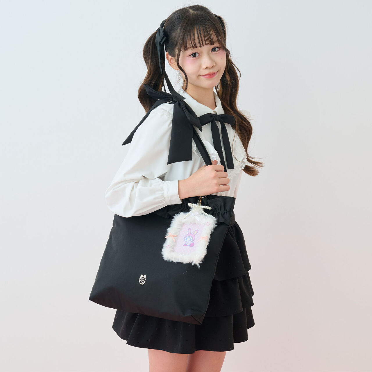 [B4 Compatible] Shoulder Ribbon Frill Tote,Black, large image number 3
