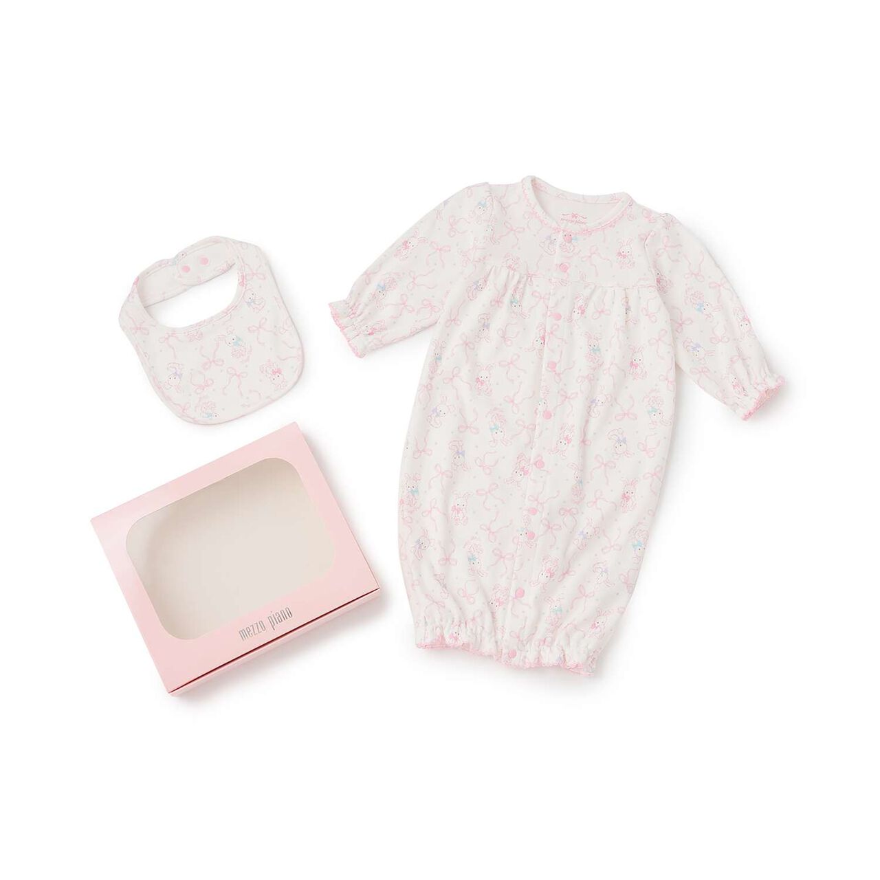 [Box Included] Rabbit Ribbon Pattern 2WAY All-in-One & Bib Set,Off white, large image number 0