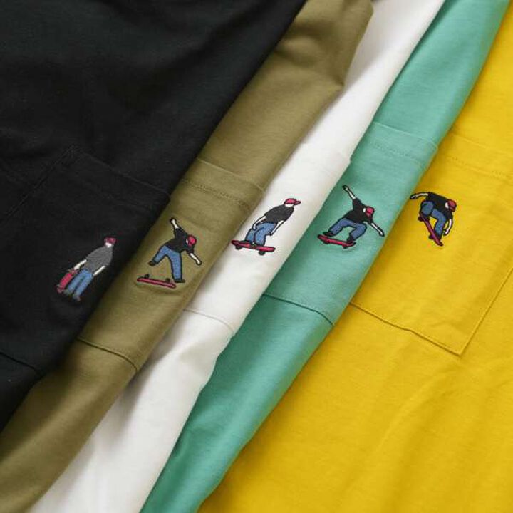 Big Short Sleeve T-Shirt with Pocket and Skater Embroidery,White, medium image number 5