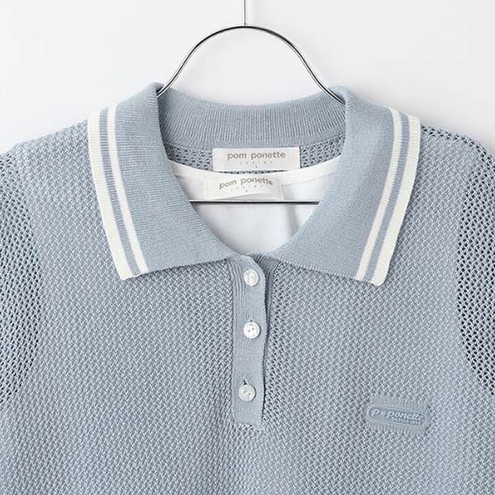 Mesh Short-Sleeve Polo Knitwear,Blue, medium image number 14