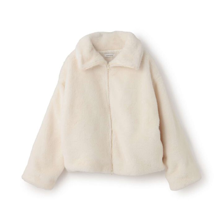 Double Zipper Faux Fur Bomber Jacket,Off white, medium image number 11