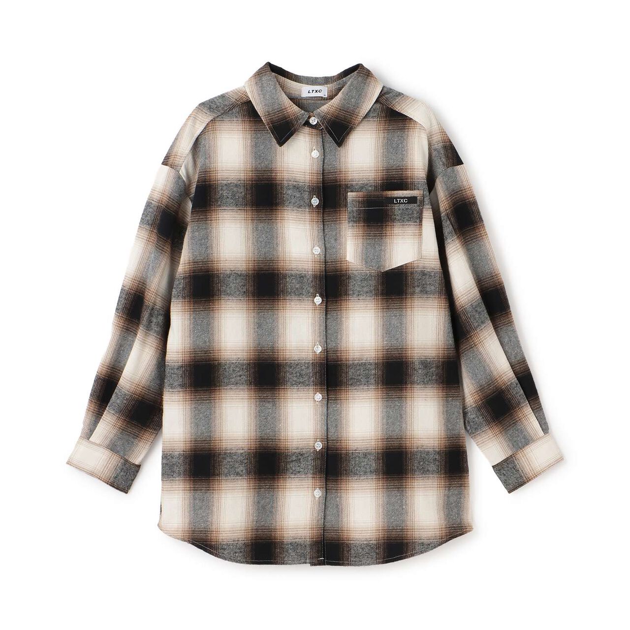 [LTXC] 100% Cotton Checkered Loose Shirt Dress,Black, large image number 5