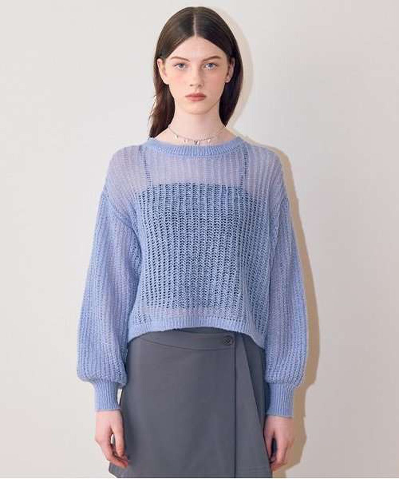 Mesh Knitwear,Charcoal gray, large image number 16