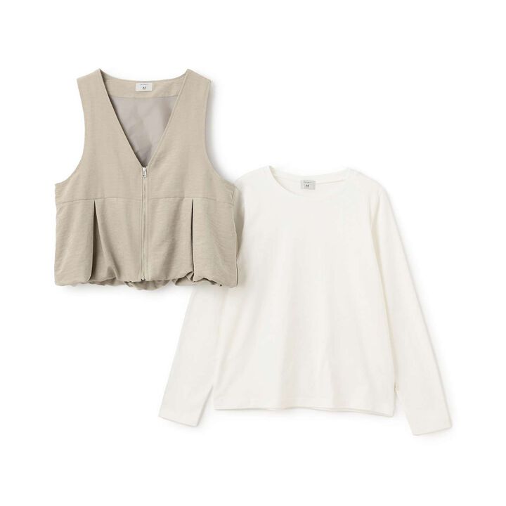 [AMI] Balloon Vest × Long Sleeve T-Shirt Set,Beige, medium image number 2
