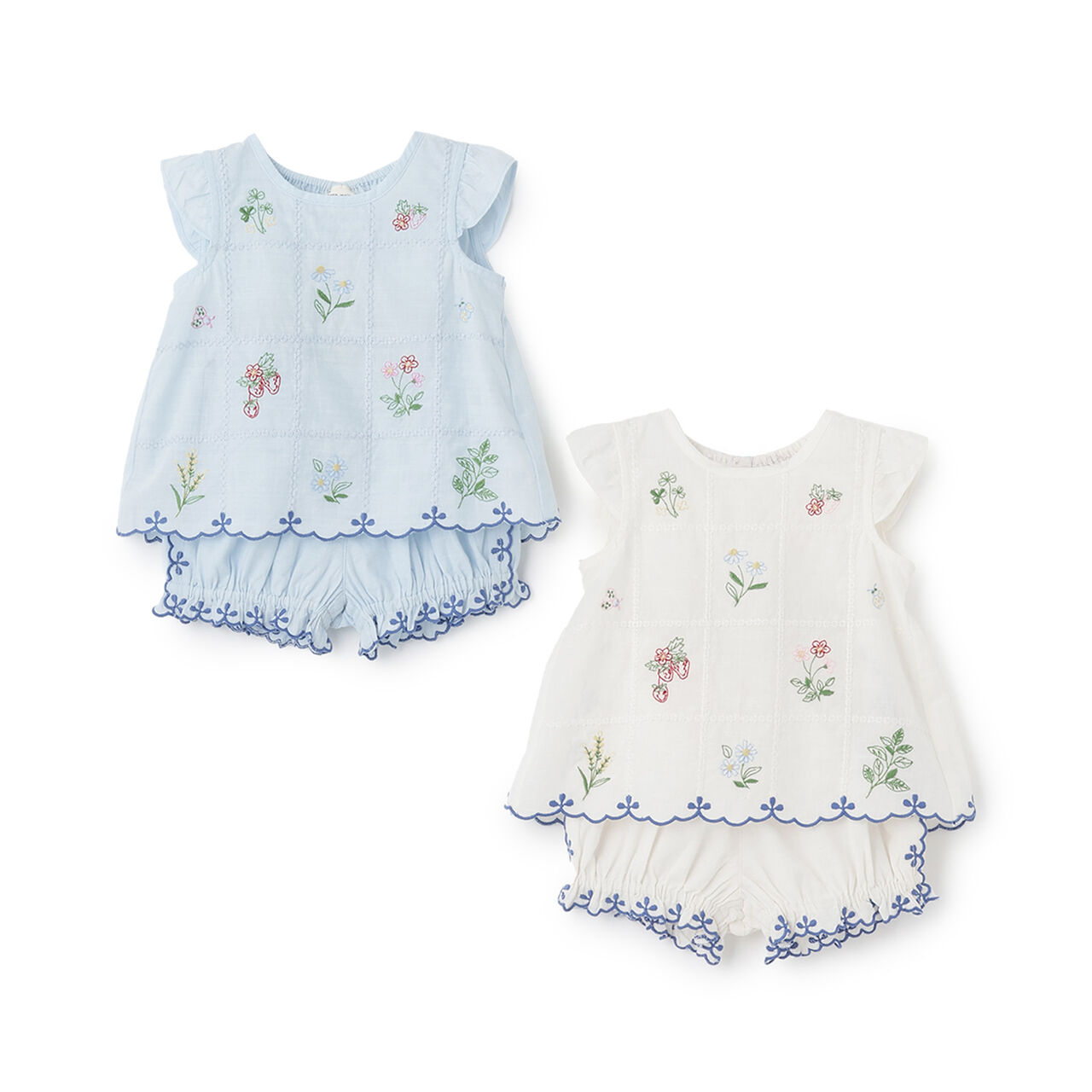 [Link] Indian Cotton Botanical Embroidery Outfit Set,Blue gray, large image number 12