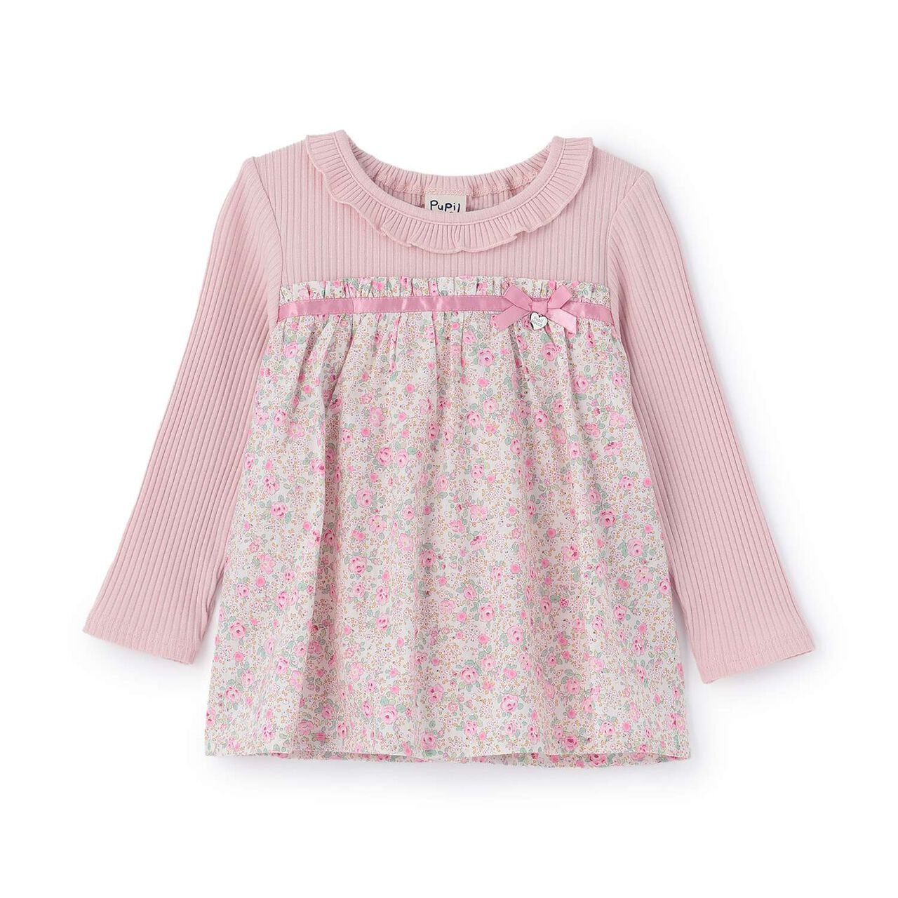 [Airy Silhouette] Floral Pattern Docked Collar Frill Tunic,Light beige, large image number 6